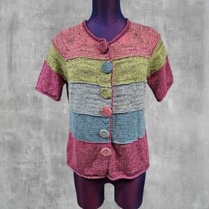 NorthStyle Womens Colorblock Knit Cardigan Short Sleeve Sweater Granny Medium